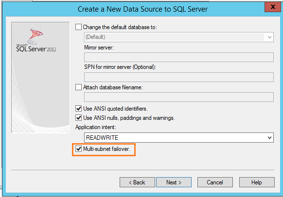SQL Server - Specifying MultiSubnetFailover in ODBC Connection