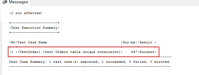 SQL unit testing - tSQLt framework  tsqlt.ExpectException  result image