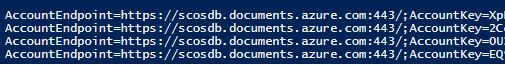 We’ll notice the order of our Azure Cosmos DB connection strings – the read write are the first two followed by the read-only keys