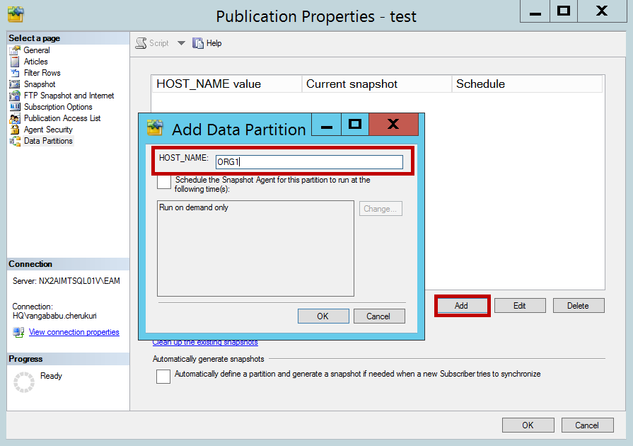 Add data partition in merge replication
