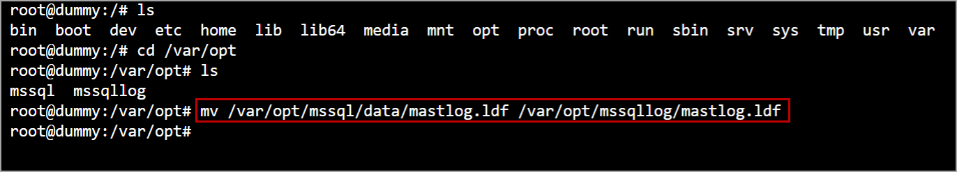 alternate way to move log file of master database in Azure Kubernetes Service