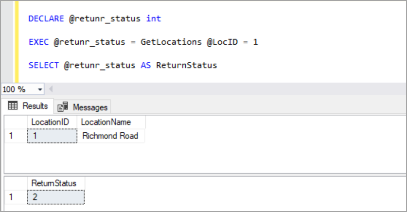 assigning value returned from procedure to a variable using EXECUTE SQL