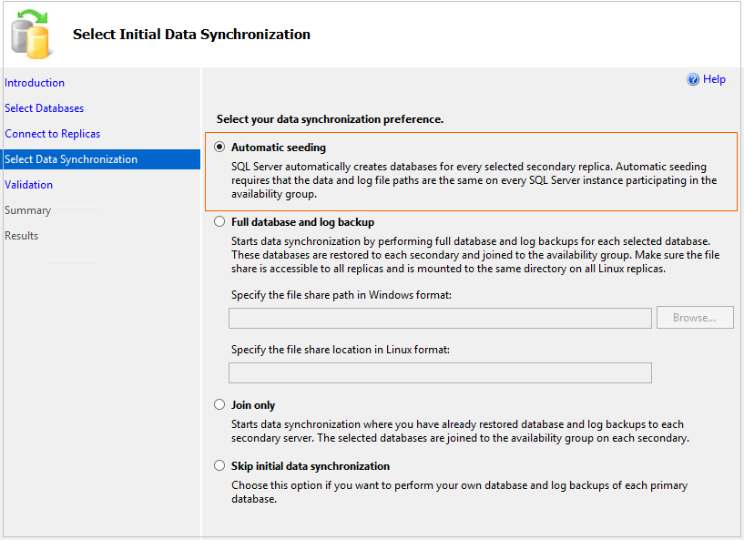 Automatic Seeding in Initial Data Synchronization wizard 