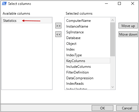 Choose columns in an output