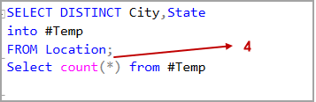 count function with a temporary table