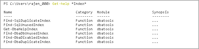 DBATools command to for keyword Index