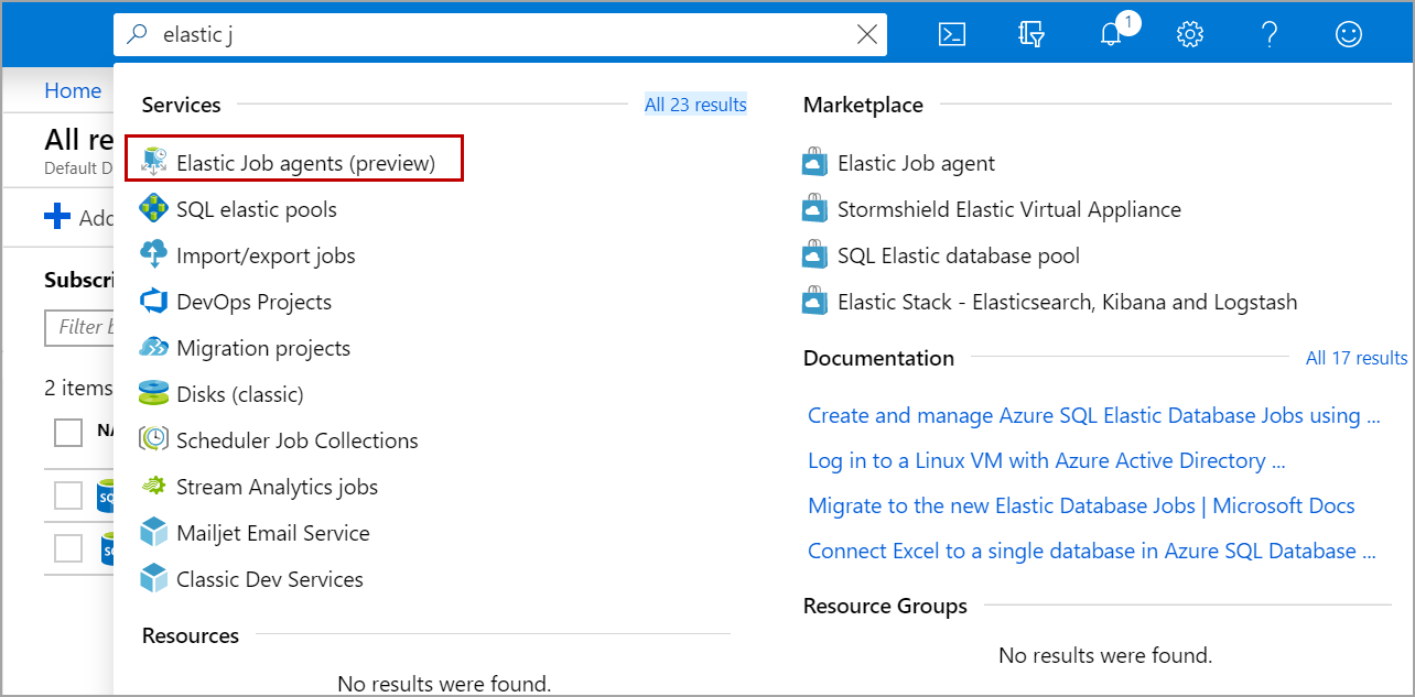 elastic job agent in Azure