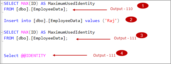 Example of SELECT @@IDENTITY function