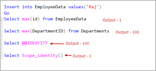 Example of SQL  SCOPE_IDENTITY() 