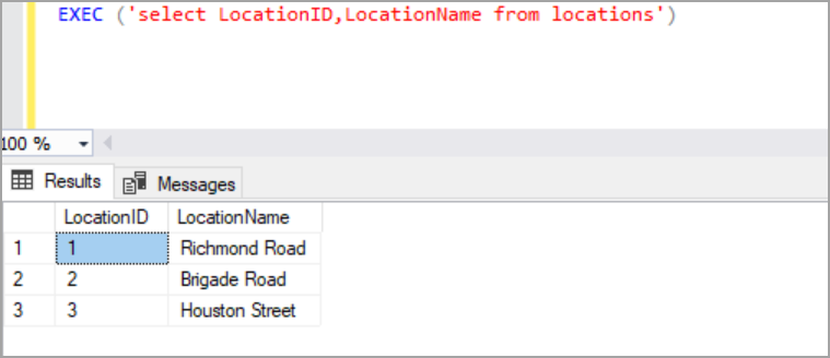 EXECUTE statement with string example