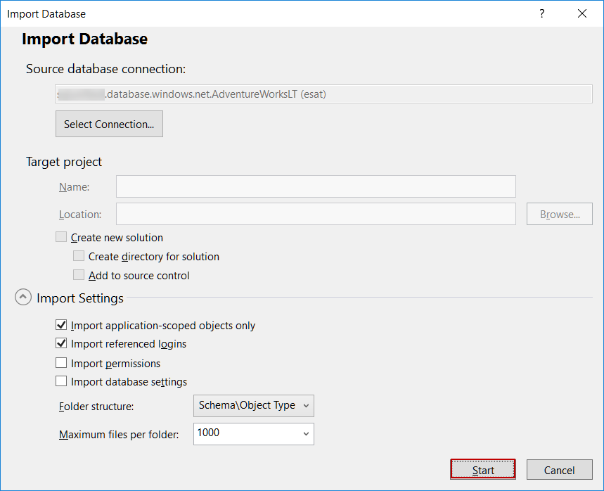 Import database in SSDT