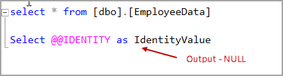 NULL values in output of @@IDENTITY