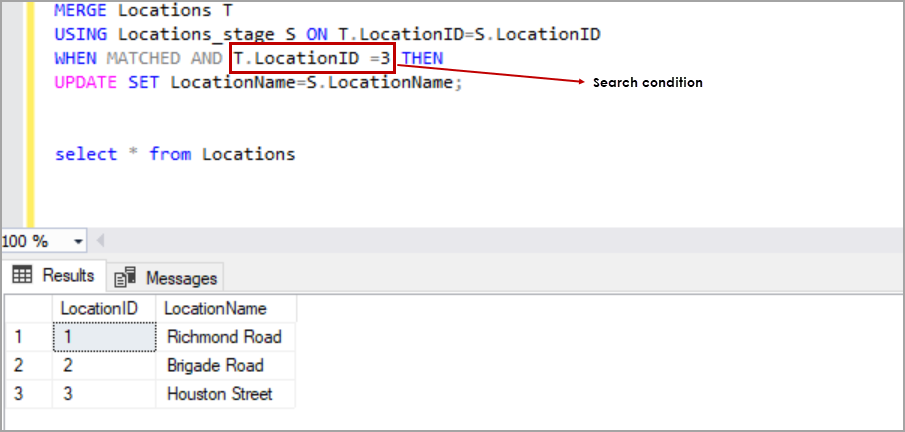 SQL Server merge example search condition