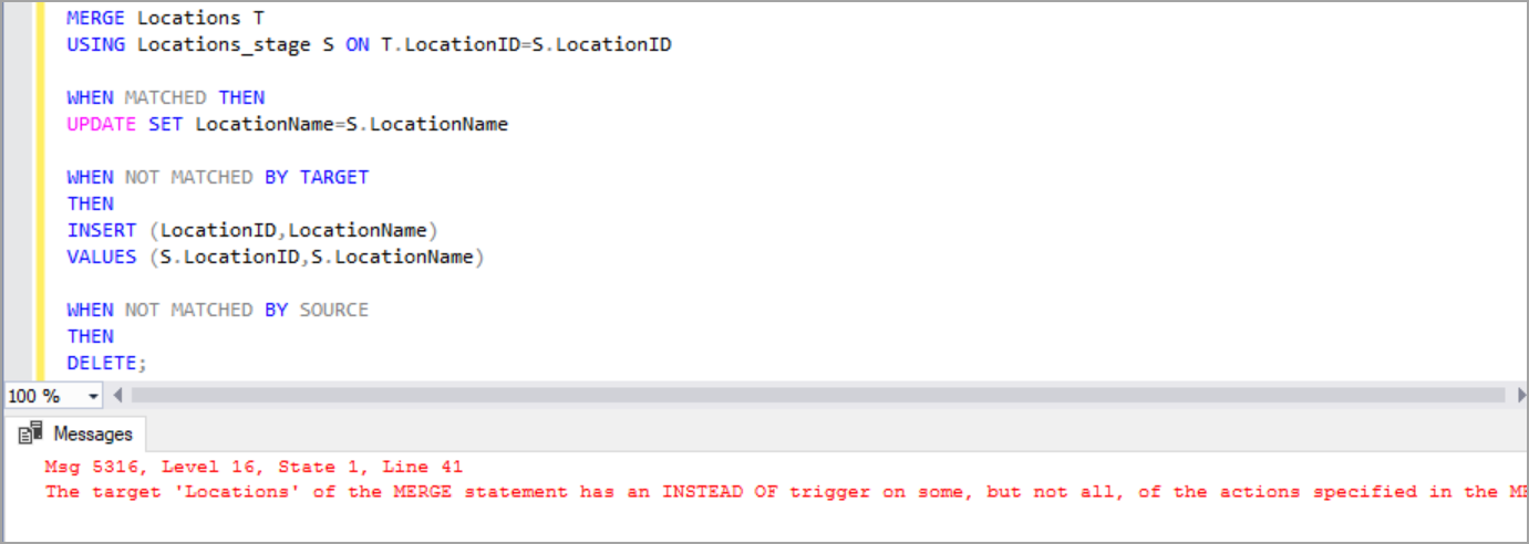SQL Server merge example with instead of triggers