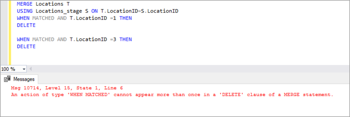 SQL Server merge example with two WHEN MATCHED clauses