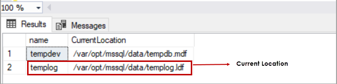 tempdb database log file location 