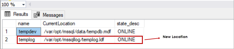 tempdb database log file location in Azure Kubernetes Service
