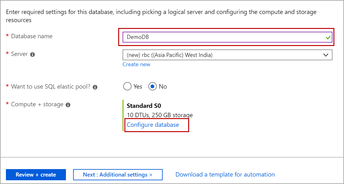 CREATE DATABASE in Azure SQL Server - Configure Edition, Service Objective and the max size of an Azure SQL database.