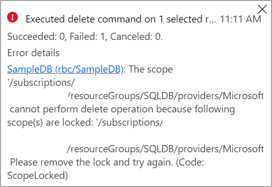 delete lock on Azure SQL databases