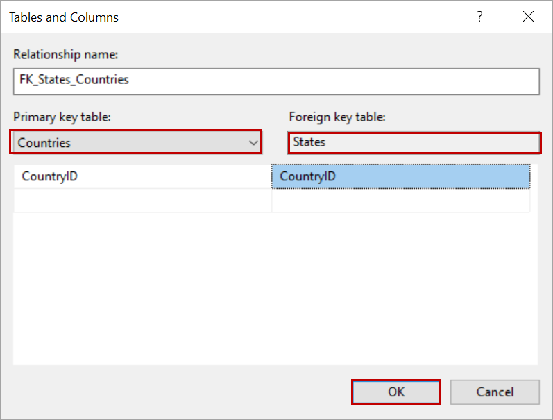 Primary and Foreign key column mapping