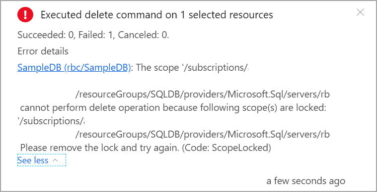 read-only lock on Azure SQL databases