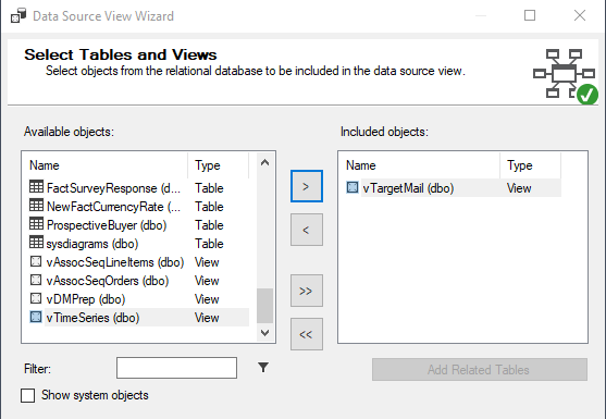 Selecting tables and/or views