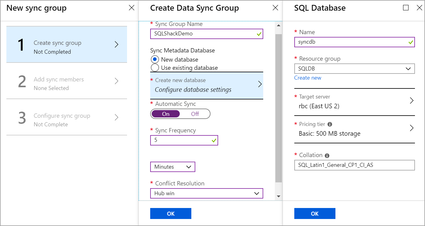 SQL Azure database sync group frequency 