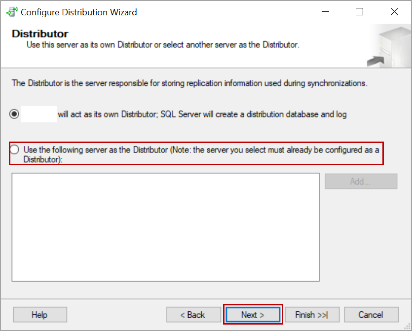 SQL replication configure publisher to use remote distributor