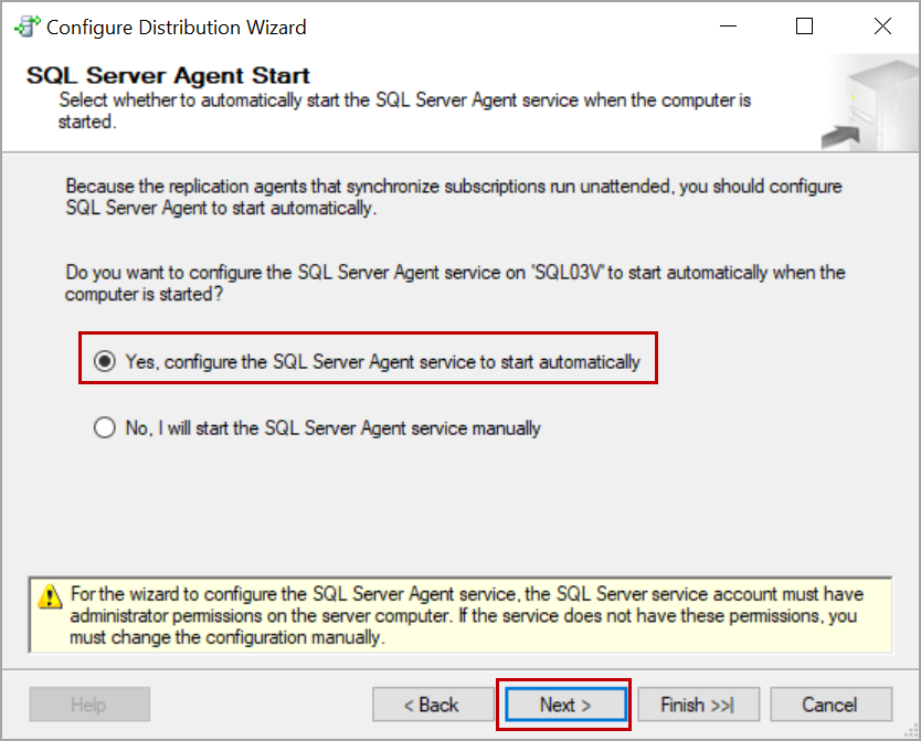 SQL Server agent settings
