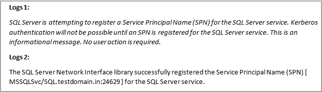 SQL Server error log for Service Principal Name issue