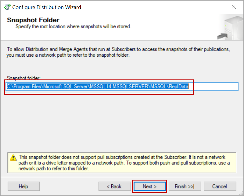 SQL Server replication snapshot folder location