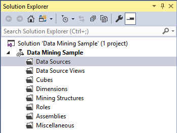 This is the solution explorer after creating the data mining project
