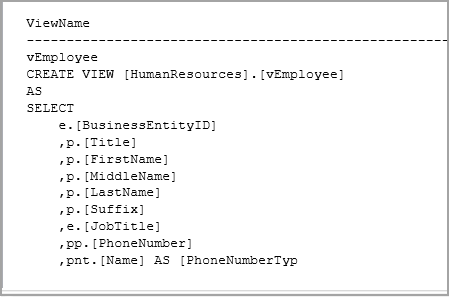 View definition using t-SQL