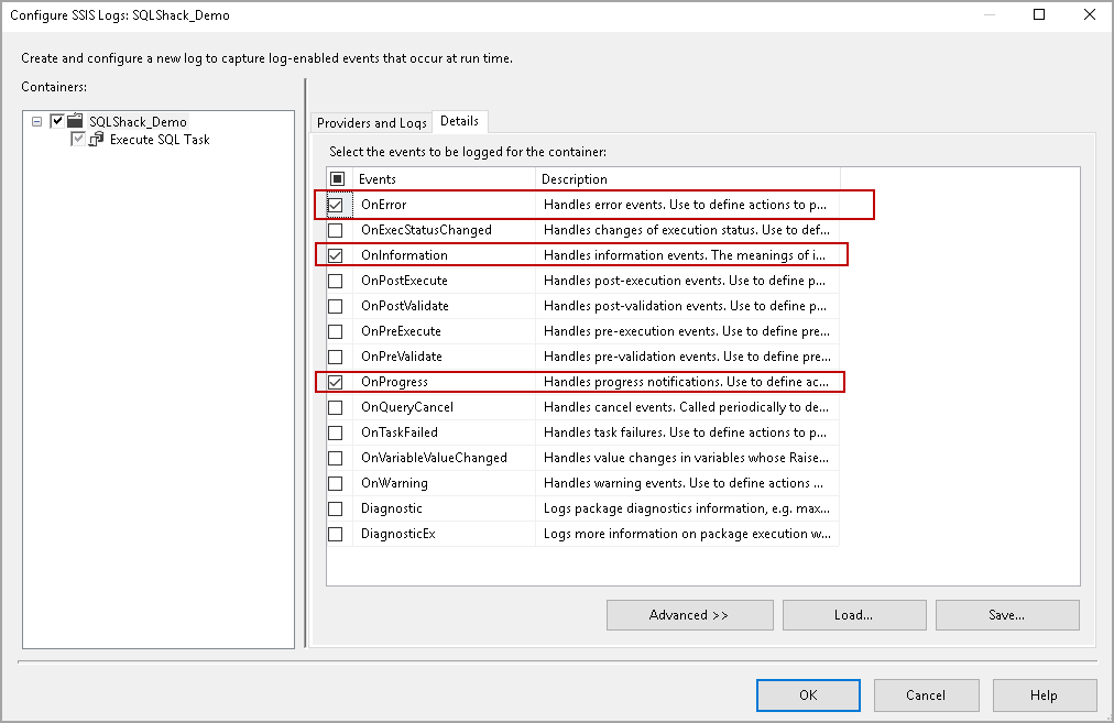 Configure additional events in the SSIS logging