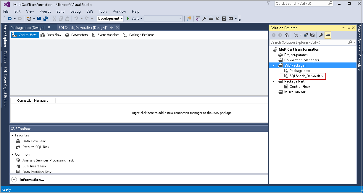 Create a new SSIS package