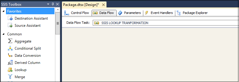 Data flow tab to configure source and destination