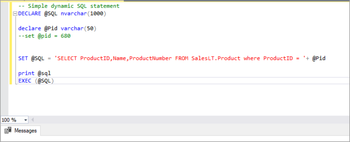 dynamic sql query variable assignment