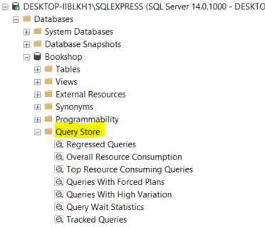 Screenshot showing how to view the Query Store reports