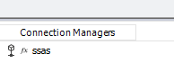 This image shows the Connection managers Tab in Visual Studio which contains the OLAP cube connection manager