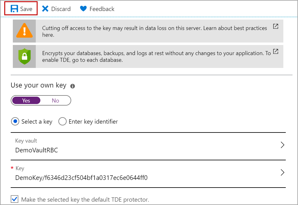 changing encryption settings for Azure SQL Server