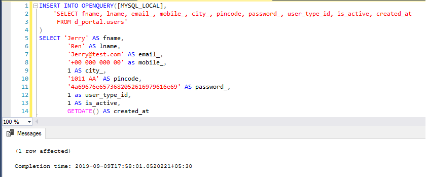 INSERT MySQL Statement(TSQL)