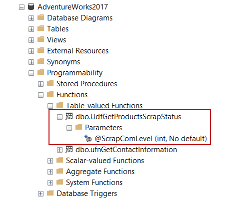 Multi-Statment Table-Valued Function  location in the SQL Server Management Studio