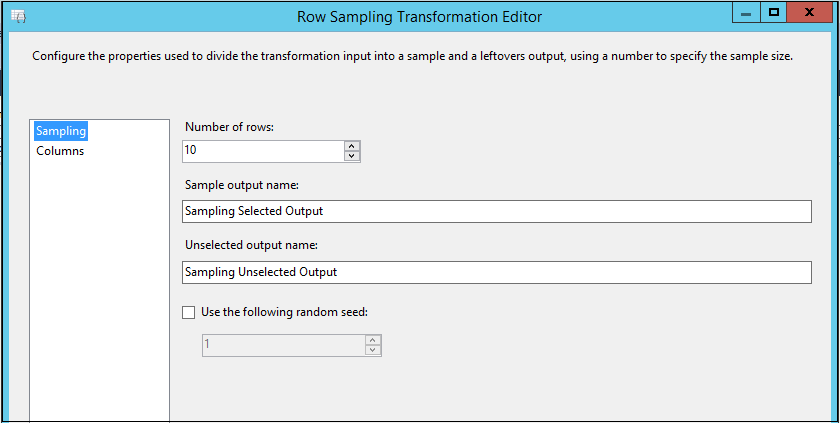 Row Sampling transformation configuration