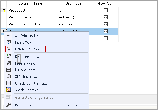 Ms sql delete column