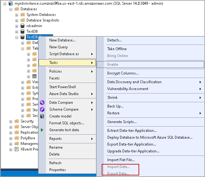 SSMS import and export wizard