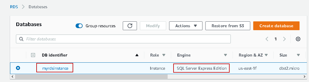 AWS RDS SQL Server instance