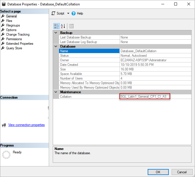 collation setting at database level