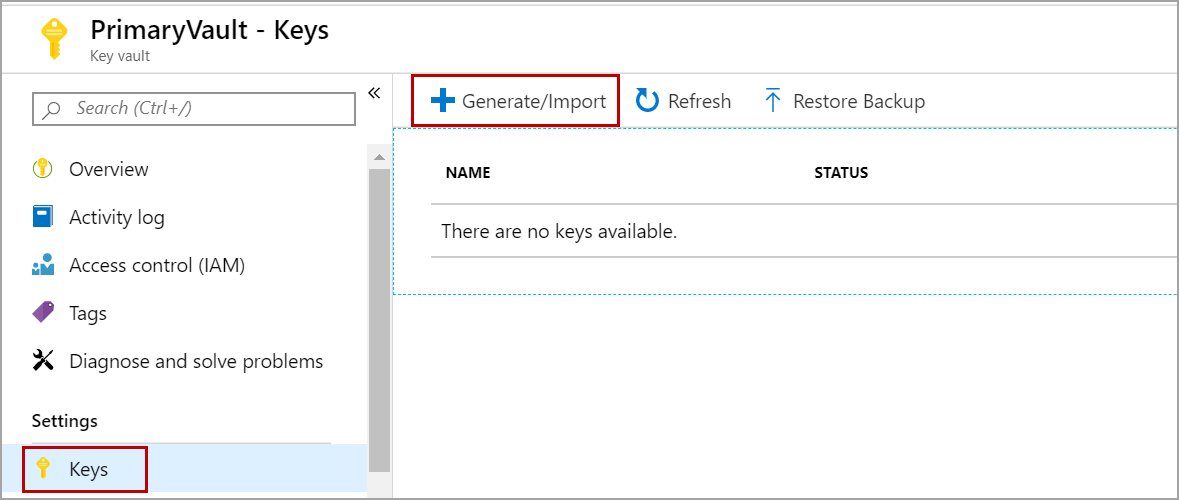 creating key by importing .pem file