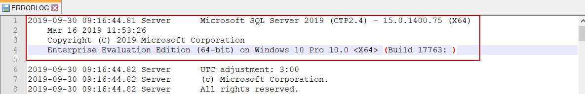 Find SQL Server version with help of the errorlog file