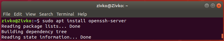 Linux Ubuntu 18.4  terminal - install ssh server
